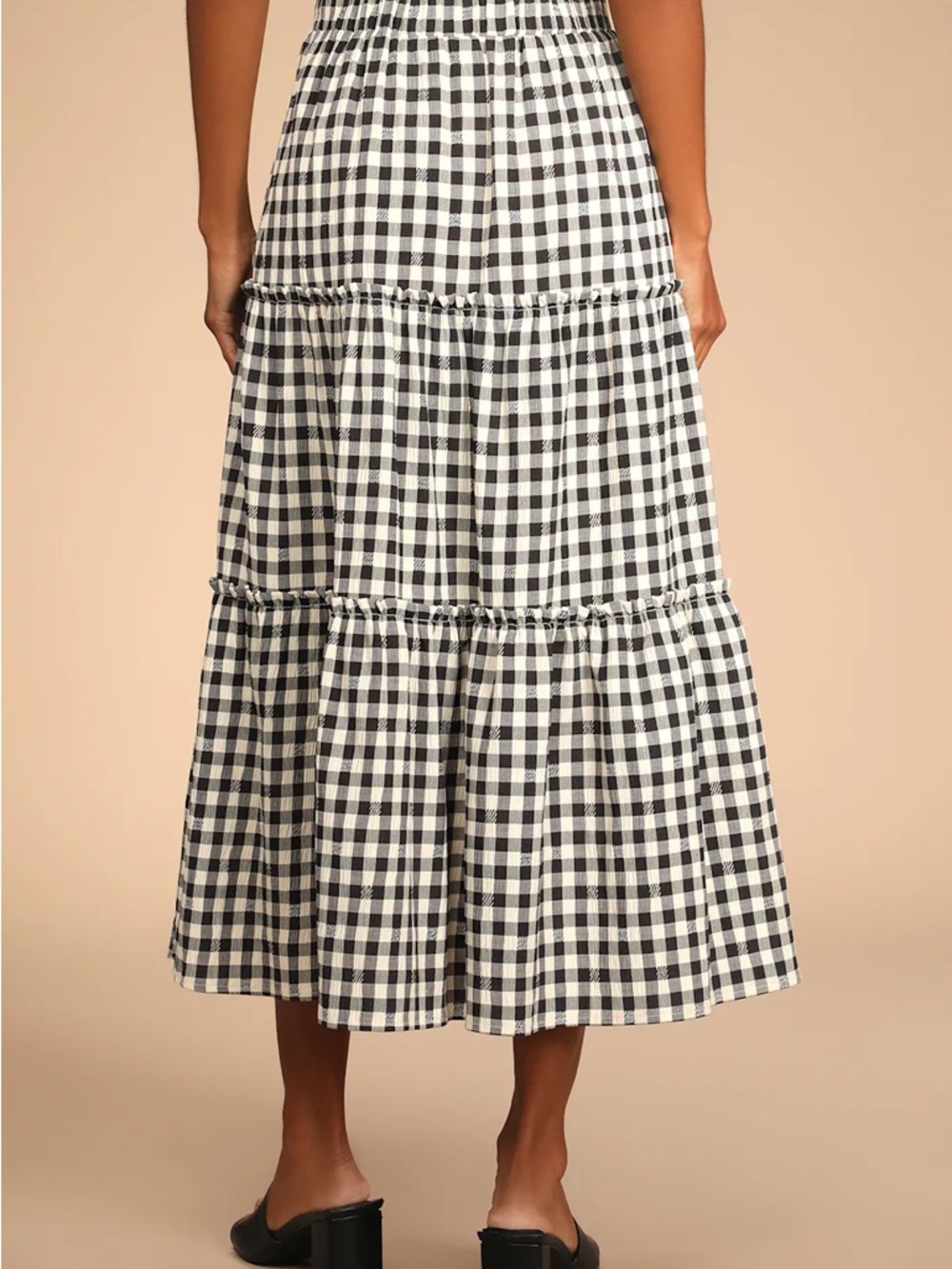 Sweet Together Black and Ivory Gingham Tiered Midi Skirt & Blouse TWO PIECE SET - Picture 6 of 10